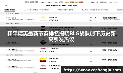 和平精英最新节奏排名揭晓BLG战队创下历史新高引发热议